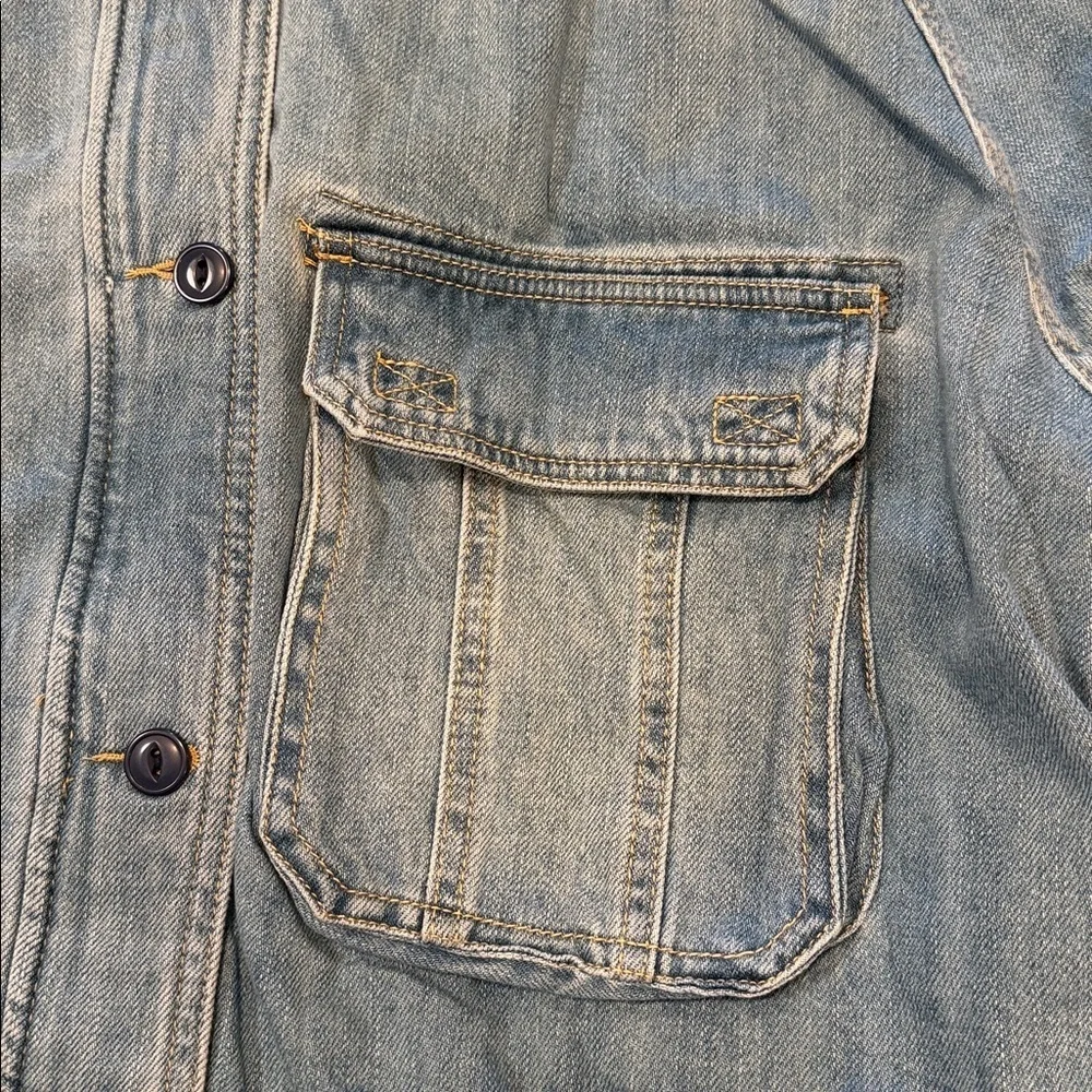 Risen Curvy Denim Jacket Size 2XL Medium Wash Cargo Pockets Zipper Button Front - Picture 6 of 14